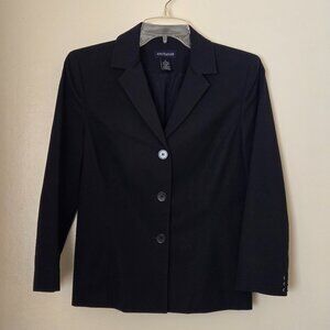 Ann Taylor Blazer Jacket Navy Stretch 3-Button 3/4-Sleeve Career Coat, Women's 2